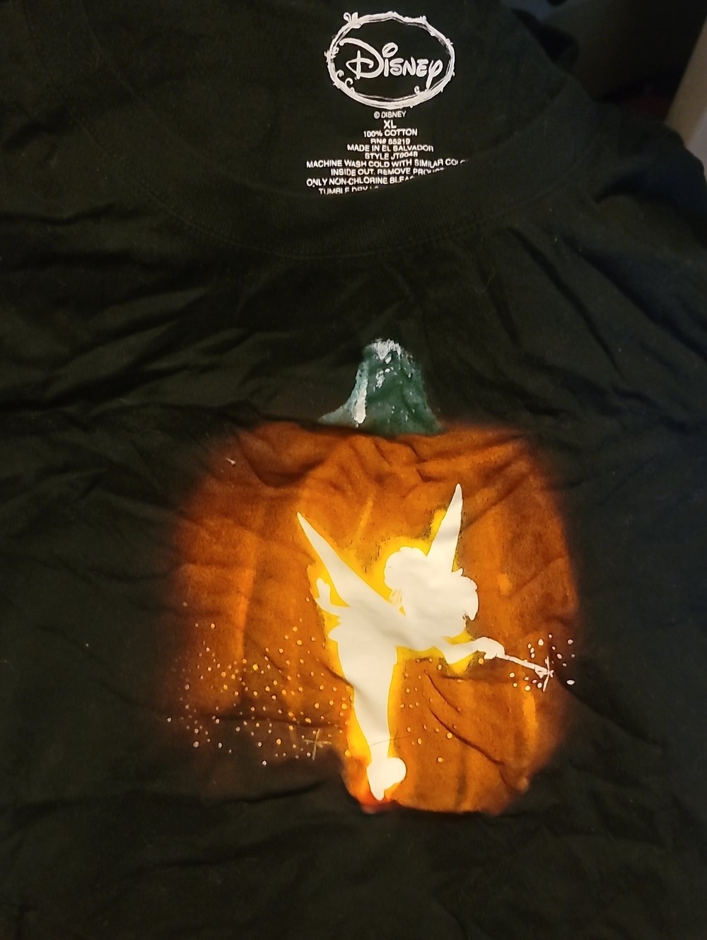 Disney Black Tinker Bell Pumpkin  Graphic Tee
